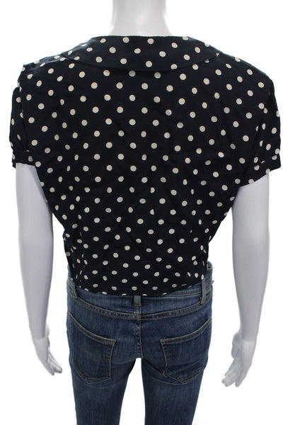 Claudie Pierlot Womens Blue Polka Dot Rayon Collared Short Sleeve Blouse Size S
