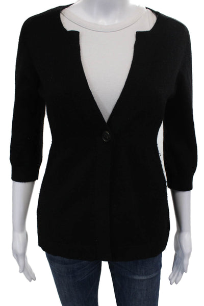 Vince Womens Cashmere V Neck Cardigan Black 3/4 Sleeve Size S