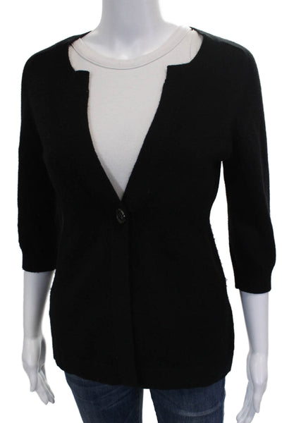 Vince Womens Cashmere V Neck Cardigan Black 3/4 Sleeve Size S
