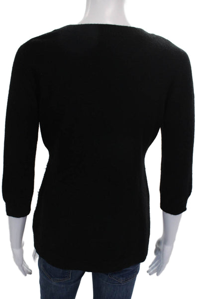 Vince Womens Cashmere V Neck Cardigan Black 3/4 Sleeve Size S