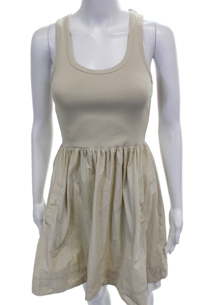Steve Madden Women Tank Dress Beige Cotton Scoop Neck Sleeveless Size XS