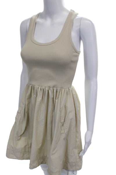 Steve Madden Women Tank Dress Beige Cotton Scoop Neck Sleeveless Size XS