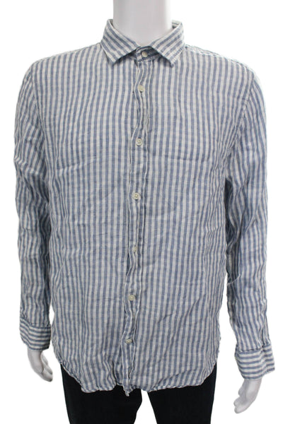 The Men's Store at Bloomingdale's Mens Linen Striped Shirt Blue White Size Large