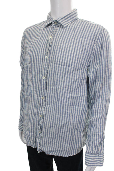 The Men's Store at Bloomingdale's Mens Linen Striped Shirt Blue White Size Large