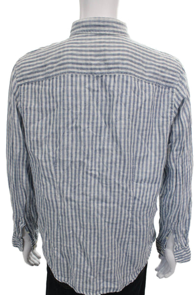The Men's Store at Bloomingdale's Mens Linen Striped Shirt Blue White Size Large