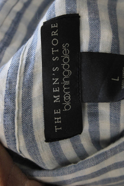The Men's Store at Bloomingdale's Mens Linen Striped Shirt Blue White Size Large