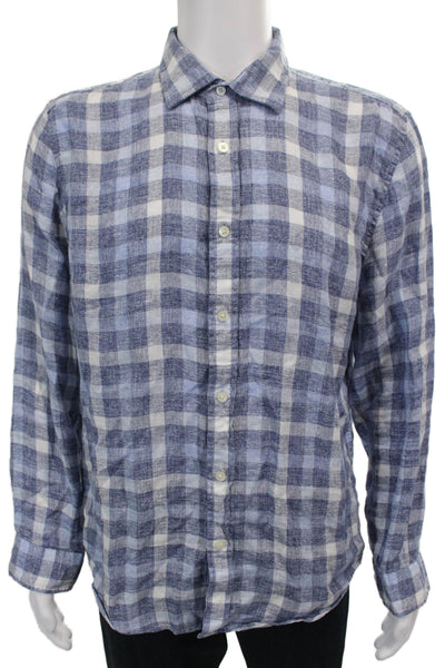 The Men's Store at Bloomingdale's Mens Plaid Button Down Shirt Blue Size Large
