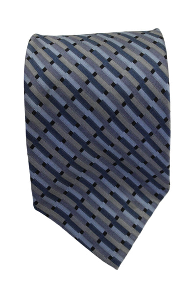 DKNY Mens Silk Striped Classic Necktie Blue Grey