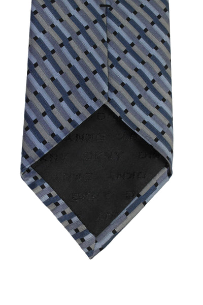 DKNY Mens Silk Striped Classic Necktie Blue Grey