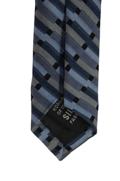 DKNY Mens Silk Striped Classic Necktie Blue Grey
