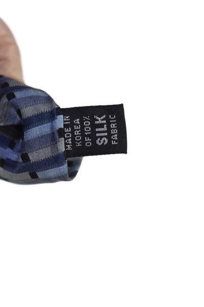 DKNY Mens Silk Striped Classic Necktie Blue Grey