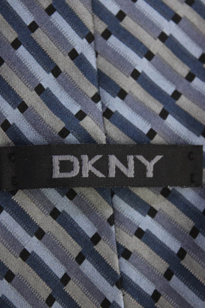DKNY Mens Silk Striped Classic Necktie Blue Grey