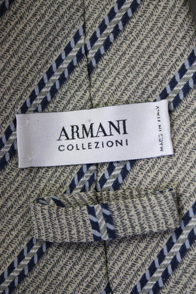 Armani Collezioni Mens Silk Striped Necktie Beige Blue