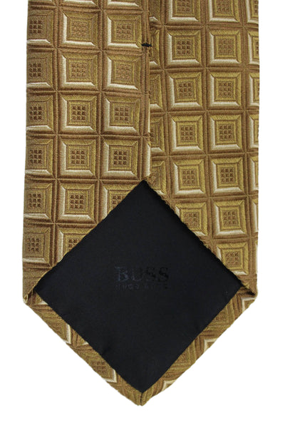 Boss Hugo Boss Mens Silk Geometric Print Wide Necktie Brown