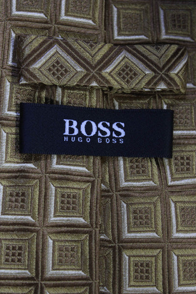 Boss Hugo Boss Mens Silk Geometric Print Wide Necktie Brown