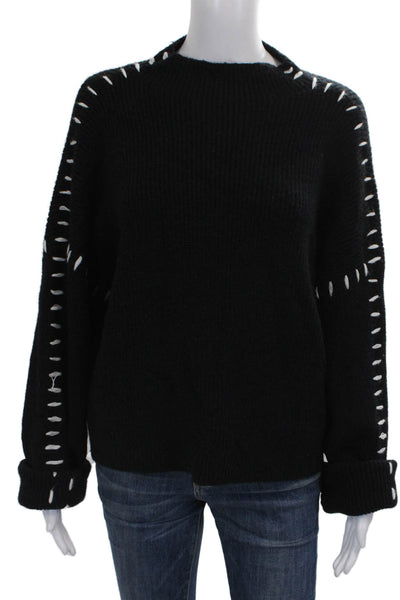 Commense Women Pullover Sweater Black Crew Neck Long Sleeve Polyester Size M