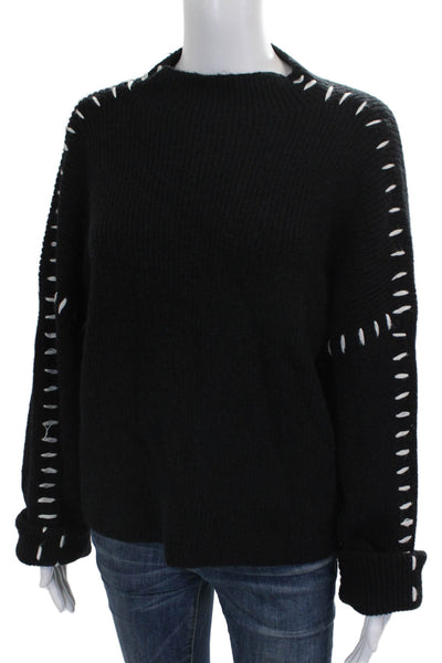 Commense Women Pullover Sweater Black Crew Neck Long Sleeve Polyester Size M