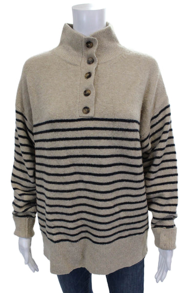 Zara Womens Pullover Sweater High Neck Striped Beige Long Sleeve Acrylic Size M