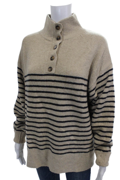 Zara Womens Pullover Sweater High Neck Striped Beige Long Sleeve Acrylic Size M