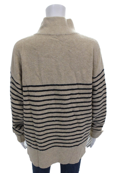Zara Womens Pullover Sweater High Neck Striped Beige Long Sleeve Acrylic Size M