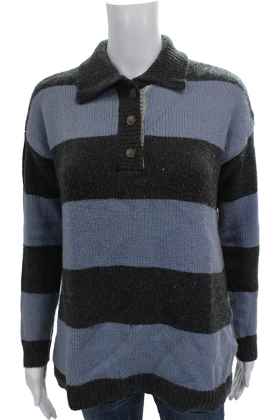 Madewell Womens Collared Striped Henley Sweater Blue Long Sleeve Size 2XS