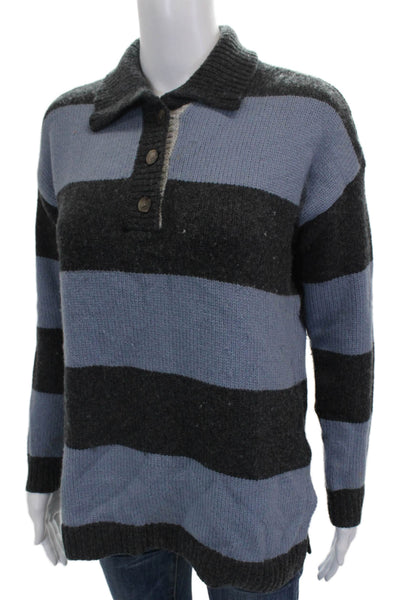 Madewell Womens Collared Striped Henley Sweater Blue Long Sleeve Size 2XS
