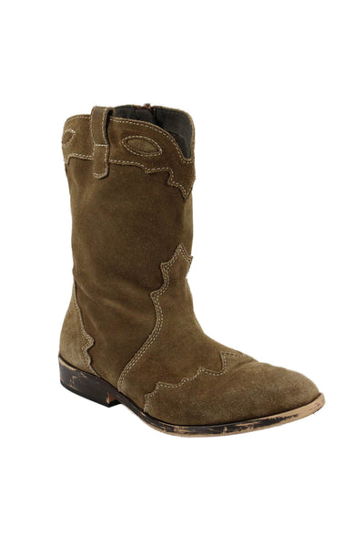 Zara Womens Suede Square Mid-Calf Boots Brown Size 37 7