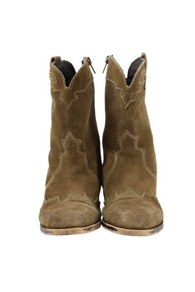 Zara Womens Suede Square Mid-Calf Boots Brown Size 37 7