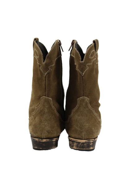 Zara Womens Suede Square Mid-Calf Boots Brown Size 37 7