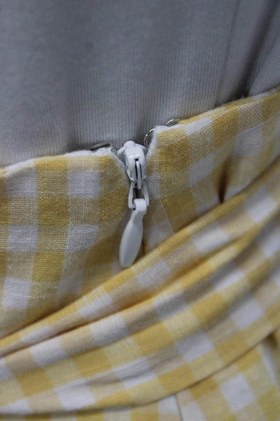 LPA Women Yellow Check Wrap Midi Skirt Cotton Tie Closure Size XS