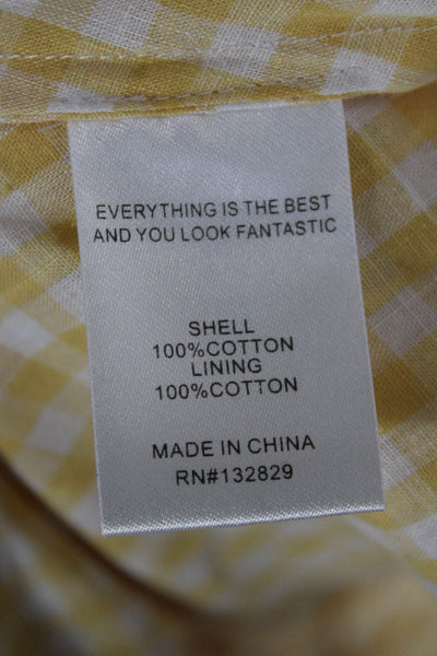 LPA Women Yellow Check Wrap Midi Skirt Cotton Tie Closure Size XS