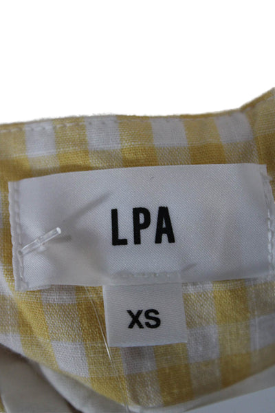LPA Women Yellow Check Wrap Midi Skirt Cotton Tie Closure Size XS