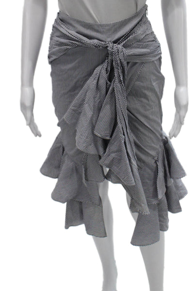 Intermix Women Wrap Cotton Striped Knee Length Skirt Hook & Eye Petite Size S