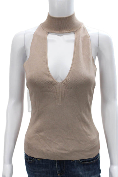 Intermix Womens Beige Halter Sleeveless Basic Tank Polyester Petite Size S
