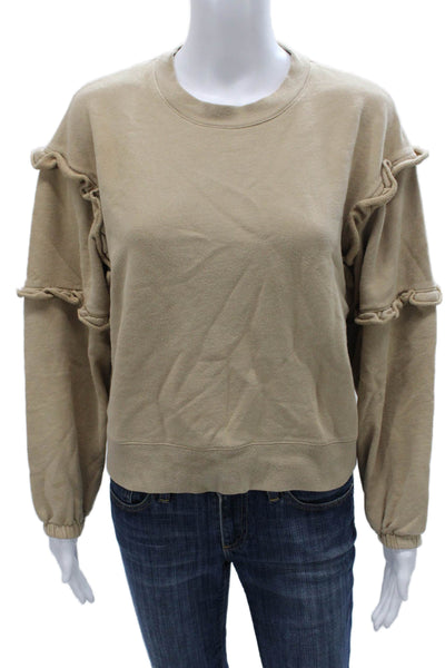 Rebecca Minkoff Womens Pullover Sweatshirt Beige Cotton Crew Long Sleeve Size S