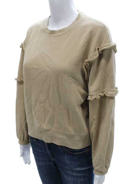 Rebecca Minkoff Womens Pullover Sweatshirt Beige Cotton Crew Long Sleeve Size S