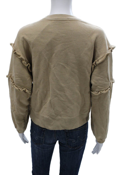 Rebecca Minkoff Womens Pullover Sweatshirt Beige Cotton Crew Long Sleeve Size S