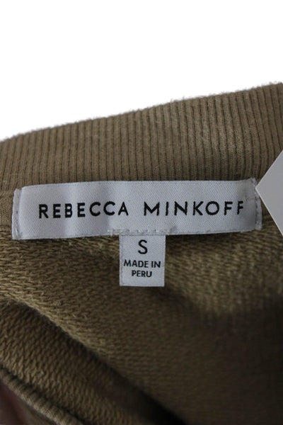 Rebecca Minkoff Womens Pullover Sweatshirt Beige Cotton Crew Long Sleeve Size S