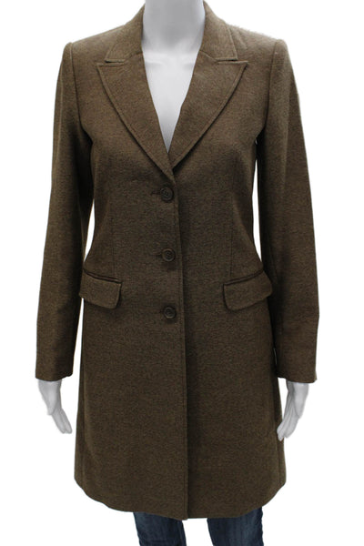 Hennes Womens Brown Herringbone Overcoat Button Long Sleeve Polyester Size 34