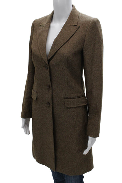 Hennes Womens Brown Herringbone Overcoat Button Long Sleeve Polyester Size 34