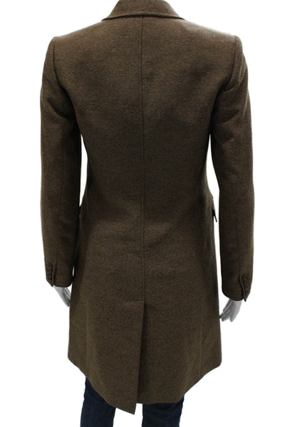 Hennes Womens Brown Herringbone Overcoat Button Long Sleeve Polyester Size 34