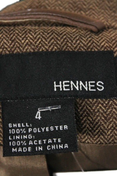Hennes Womens Brown Herringbone Overcoat Button Long Sleeve Polyester Size 34