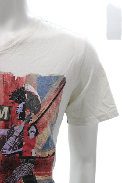 Robert Graham Mens T-Shirt White V-Neck Graphic Punk Cotton Short Sleeve Size L