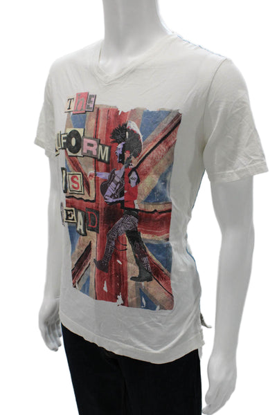 Robert Graham Mens T-Shirt White V-Neck Graphic Punk Cotton Short Sleeve Size L