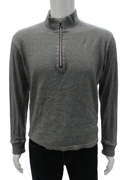 Robert Graham Mens Pullover Sweater Gray Herringbone Cotton Mock Neck Size L