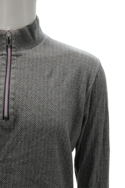 Robert Graham Mens Pullover Sweater Gray Herringbone Cotton Mock Neck Size L