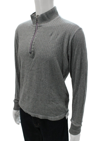 Robert Graham Mens Pullover Sweater Gray Herringbone Cotton Mock Neck Size L