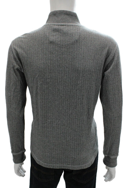 Robert Graham Mens Pullover Sweater Gray Herringbone Cotton Mock Neck Size L