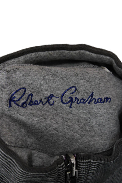 Robert Graham Mens Pullover Sweater Gray Herringbone Cotton Mock Neck Size L