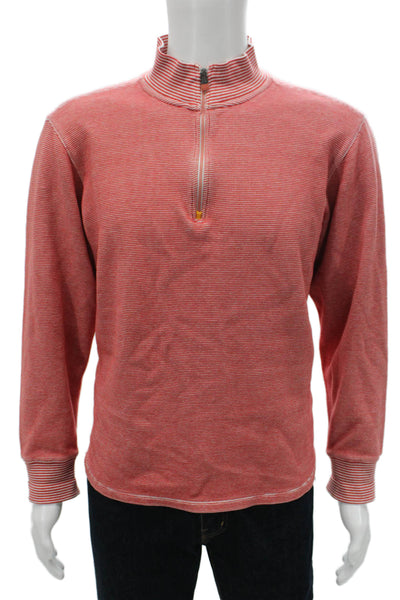 Robert Graham Mens Cotton Striped Mock Neck Pullover Sweater Red Size L